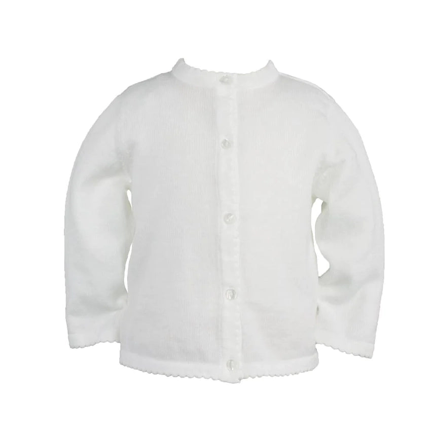 Petit Ami White Cardigan Sweater- Scallop Edge