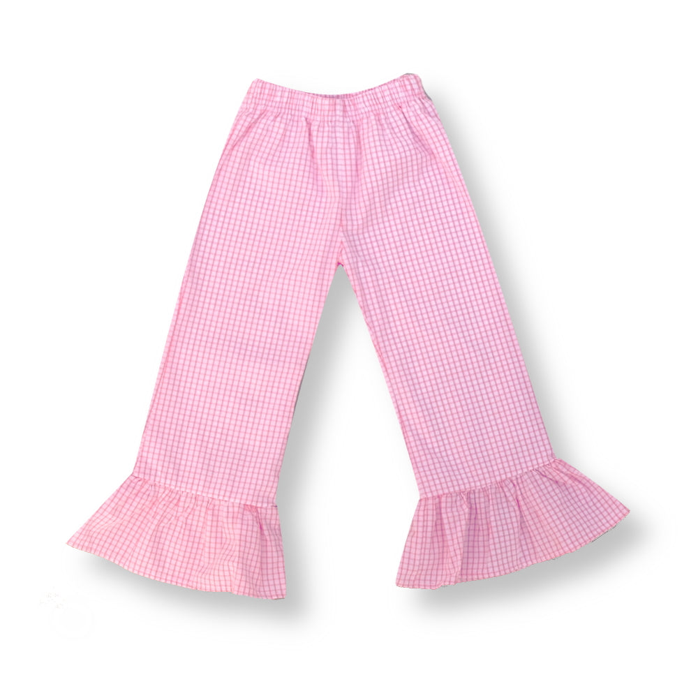 Pink Windowpane Gingham Ruffle Pants