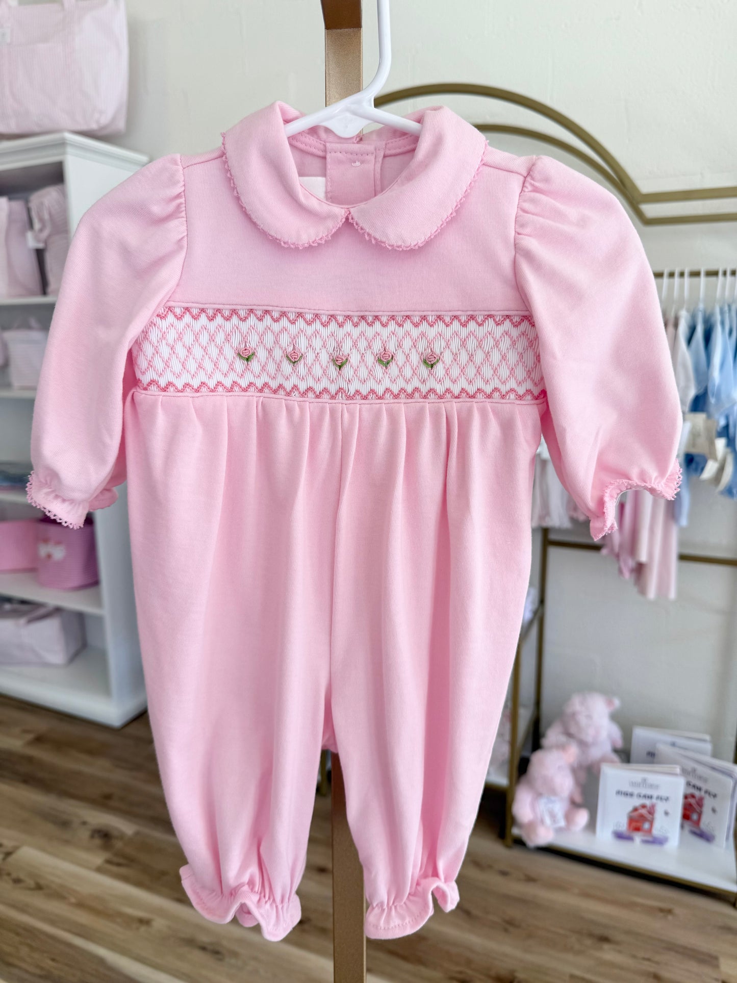 Pink and White Smocked Claire Romper