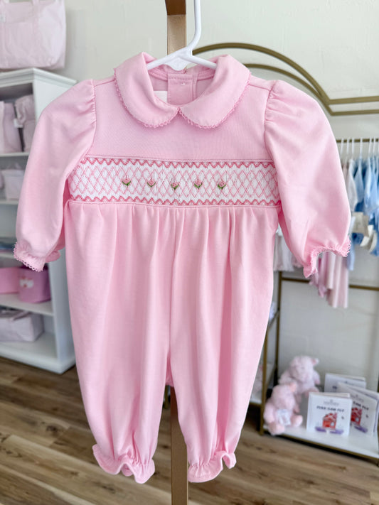 Pink and White Smocked Claire Romper