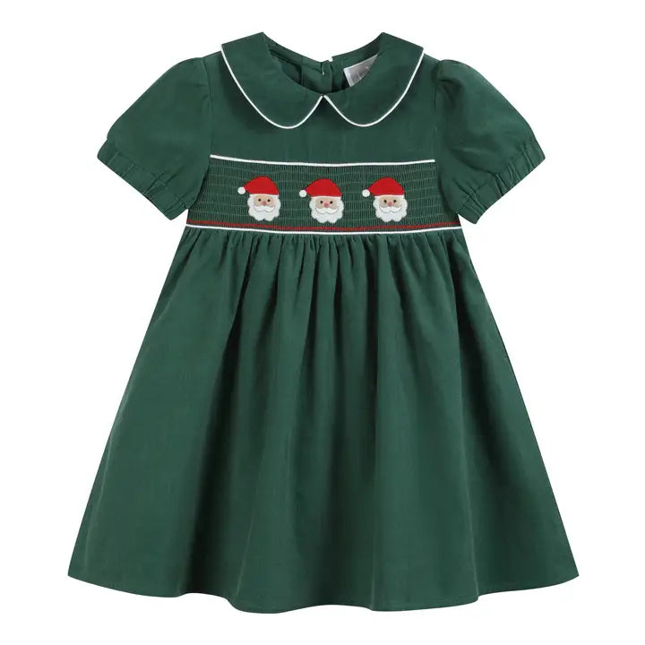 Green Corduroy Santa Smocked Dress