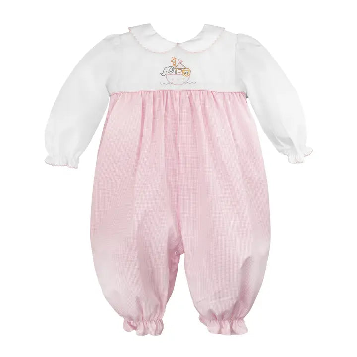 Petit Ami Noah's Ark Embroidered Longall- Pink