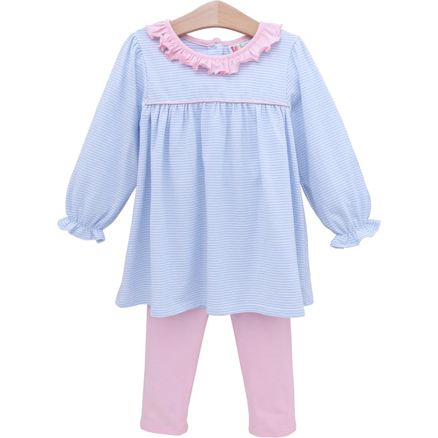 Jellybean Audrey Pant Set - Light Blue Stripe/Pink