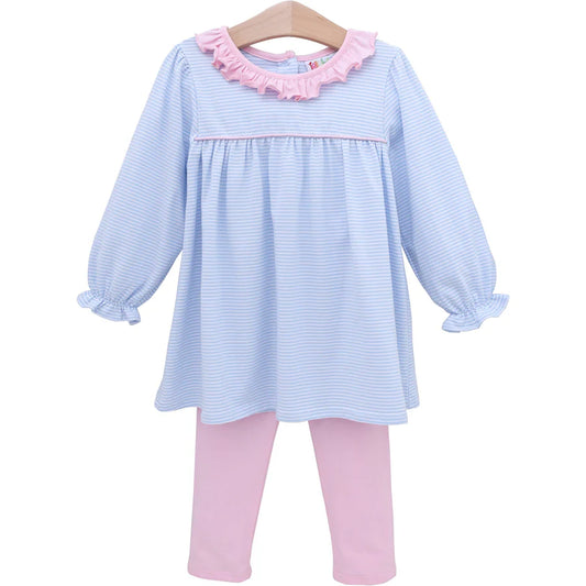 Jellybean Audrey Pant Set - Light Blue Stripe/Pink