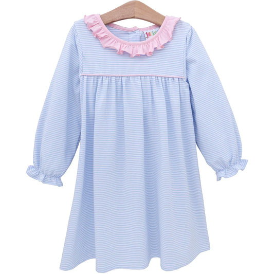 Jellybean Audrey Dress - Light Blue Stripe/Pink