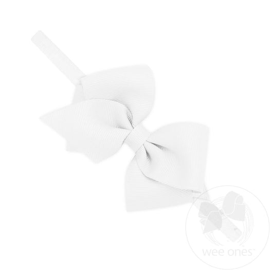 wee ones White Extra Small Grosgrain Bow on Matching Skinny Nylon Band