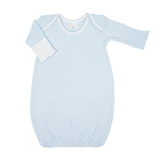 Paty Knit Solid Blue Color Overlap Shoulder Gown
