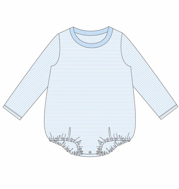 Light Blue Knit Stripe Long Sleeve T-Shirt Bubble