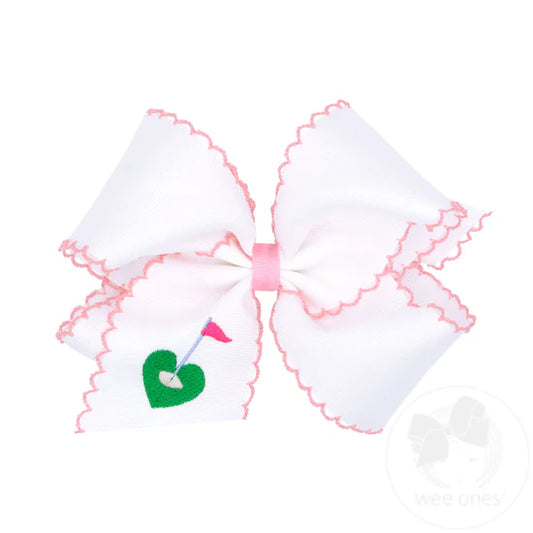 wee ones King Golf Green Embroidered Moonstitch Edge Hair Bow