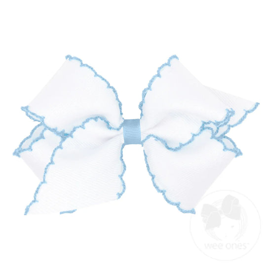 wee ones White with Light Blue Moonstitch Hair Bow