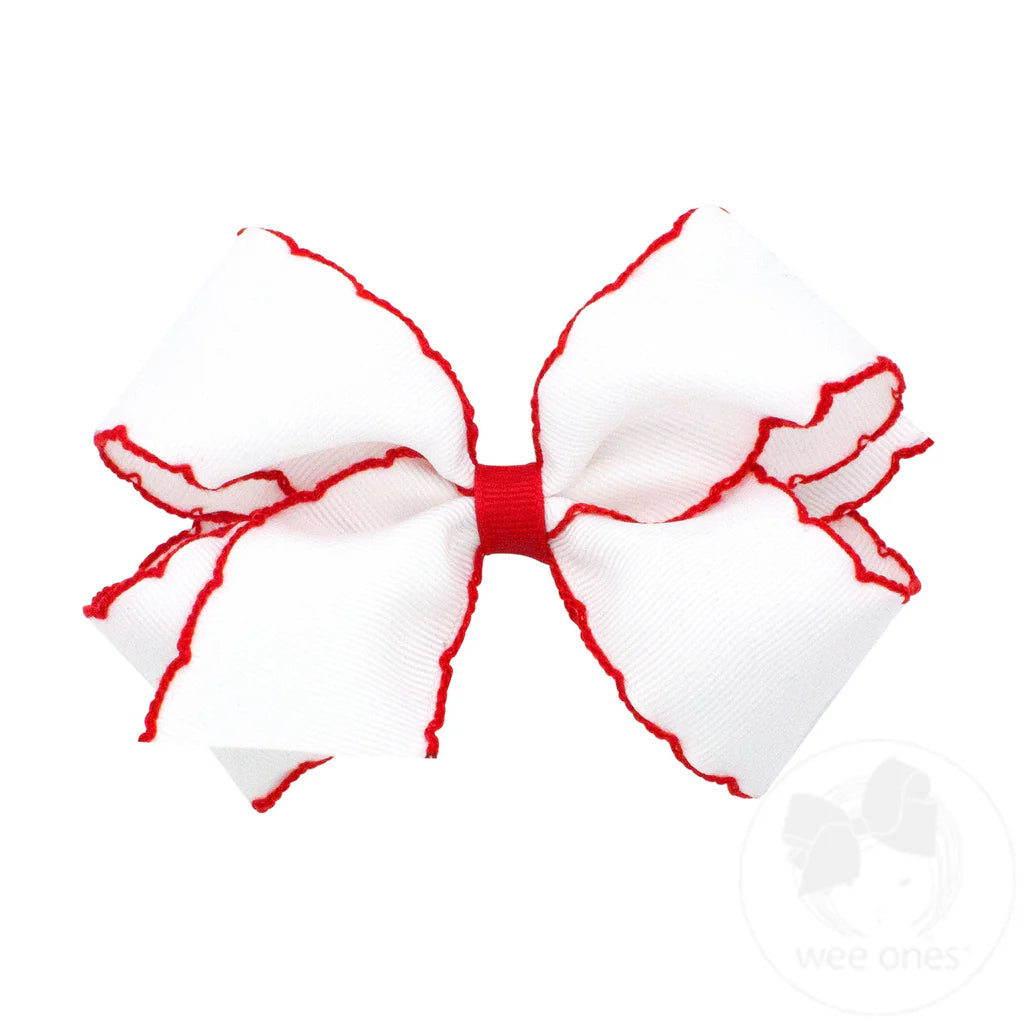 wee ones White with Red Moonstitch Hair Bow