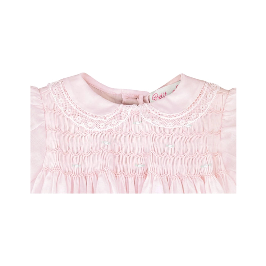 Soft Pink Fully Smocked Dress with Lace