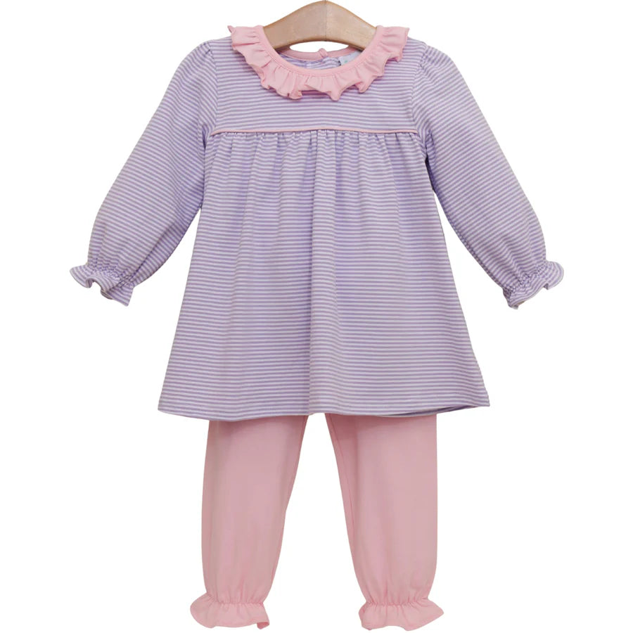 Audrey Bloomer Pants Set- Lavender Stripe/Light Pink