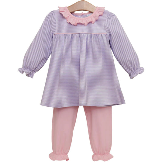 Audrey Bloomer Pants Set- Lavender Stripe/Light Pink