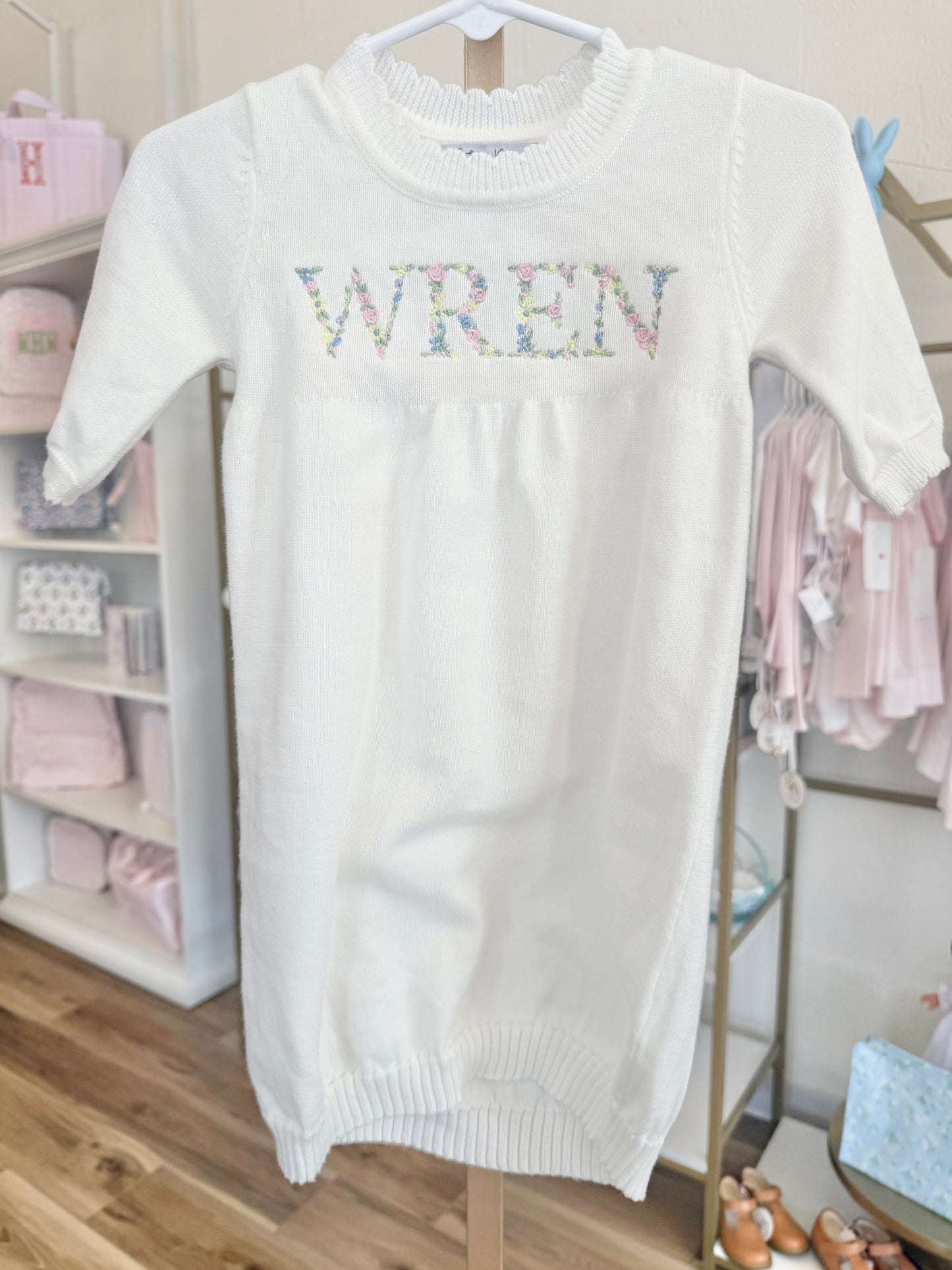 Floral Embroidered Knit Gown