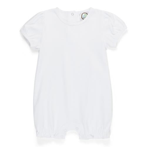 White Puff Sleeved Ruffle Leg Romper