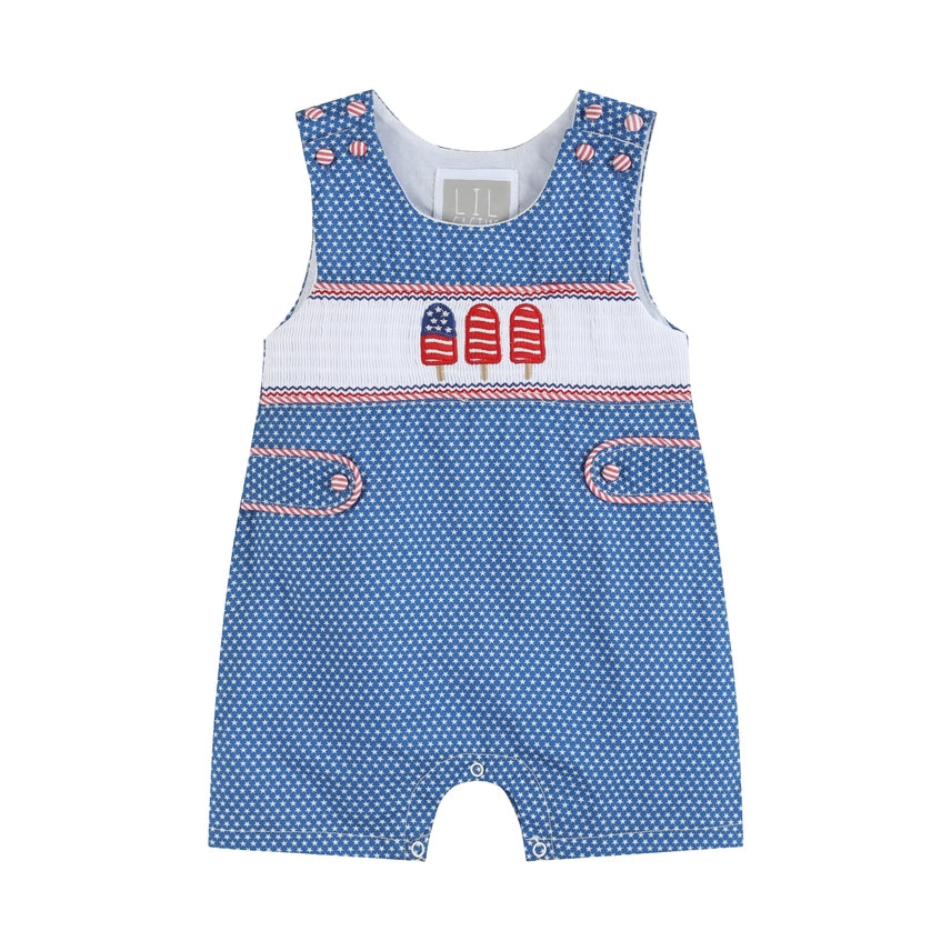 Blue & White Popsicle Smocked Shortalls