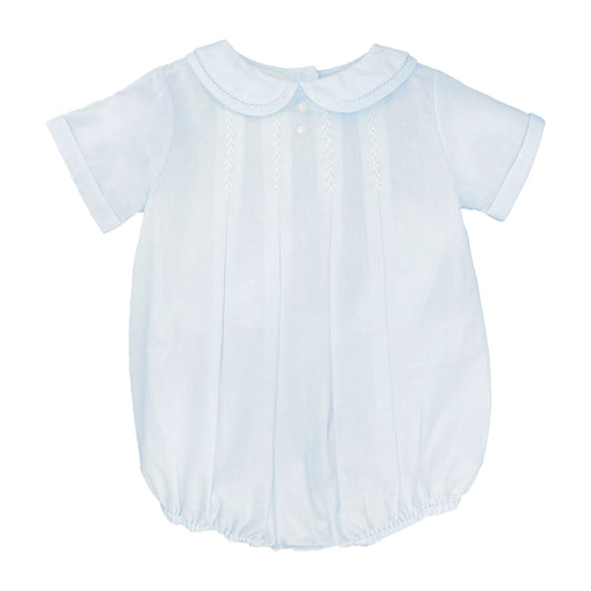 Petit Ami Light Blue Romper with Hand Feather Stitching