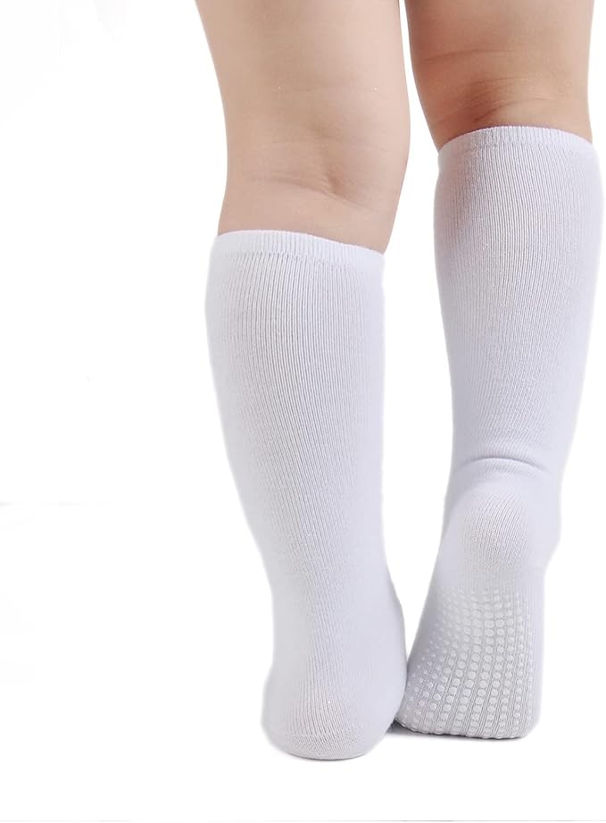 White Knee High Socks with Non-Slip Grip
