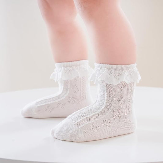 Antique White Ruffle Eyelet Socks