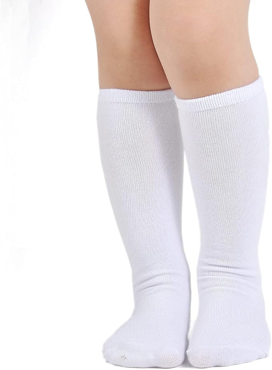 White Knee High Socks with Non-Slip Grip