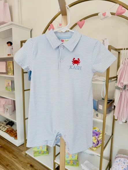 Jellybean Light Blue Stripe Michael Polo Romper