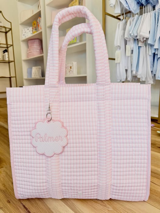 Pink Bow Bitty Dot Scalloped Bag Tag
