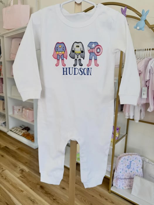 Boy's White Long Sleeve Romper