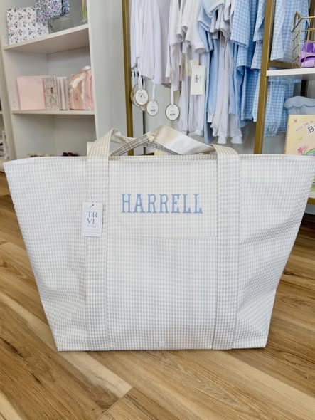 TRVL XL Gingham Pearl Grey Tote
