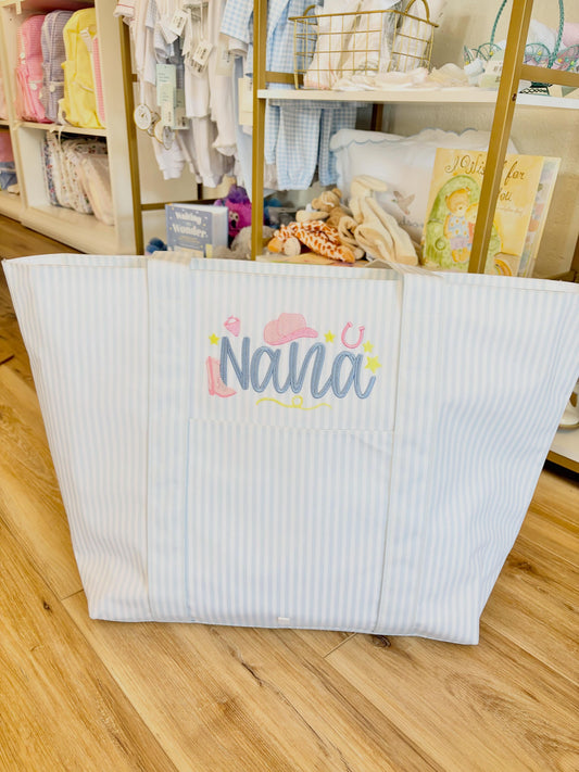 TRVL Blue Stripe XL Tote- Let's Go Girls Mini Designs