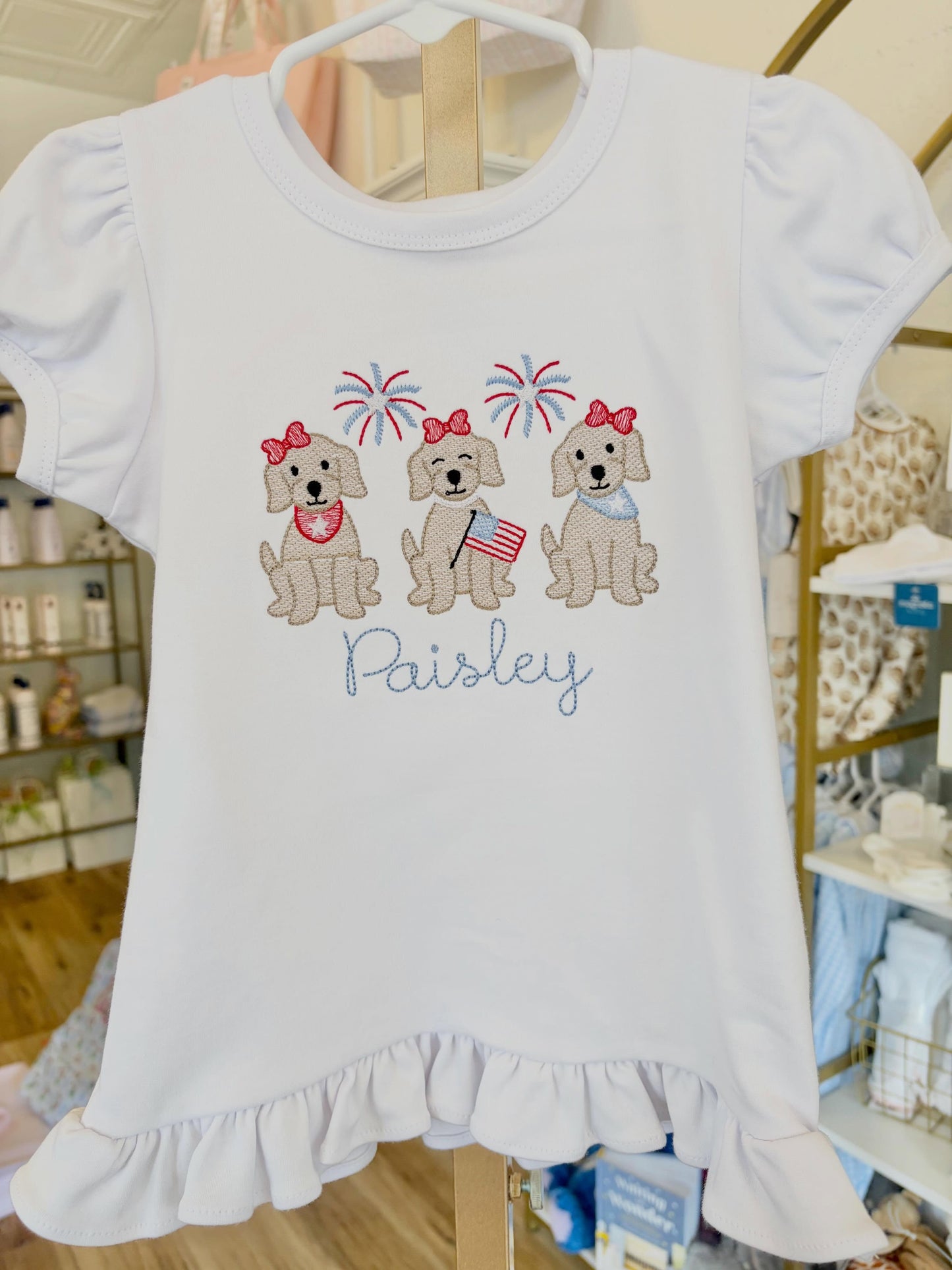 Patriotic Puppy Trio With Bows Tee