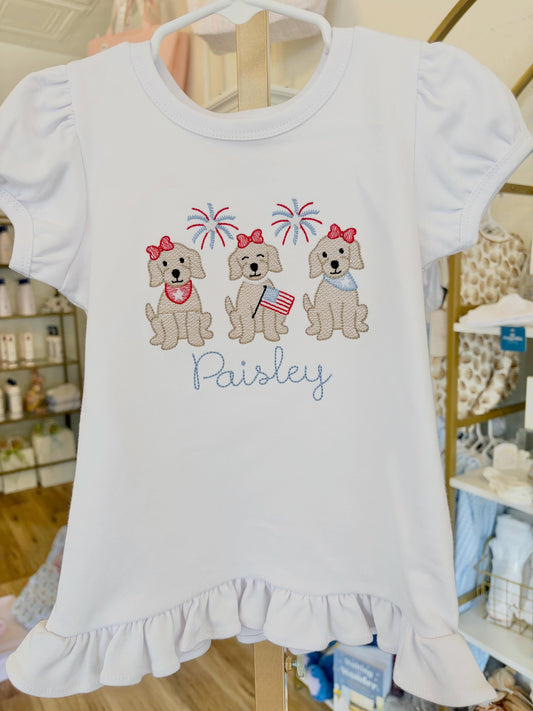 Patriotic Puppy Trio With Bows Tee