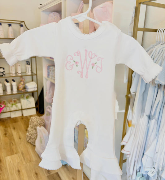 Rose Initial Ruffle Booty Romper