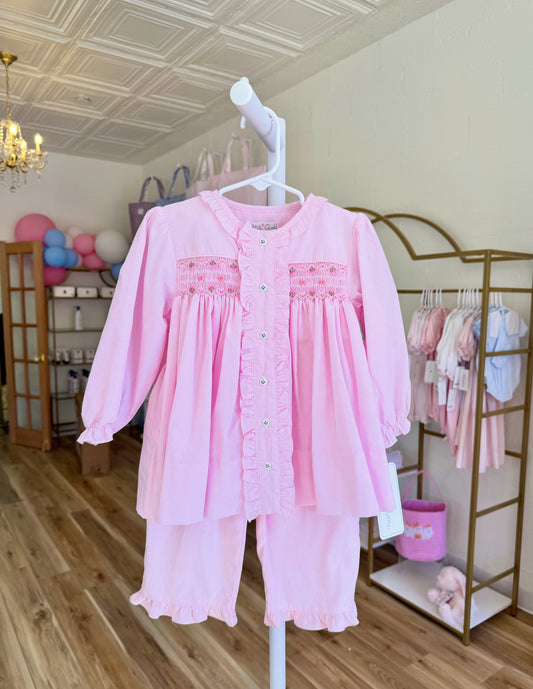 Petit Ami Pink Smocked Floral Set