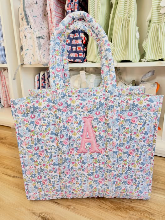TRVL Bridgehampton Floral Quilted Tote- Single Initial Applique