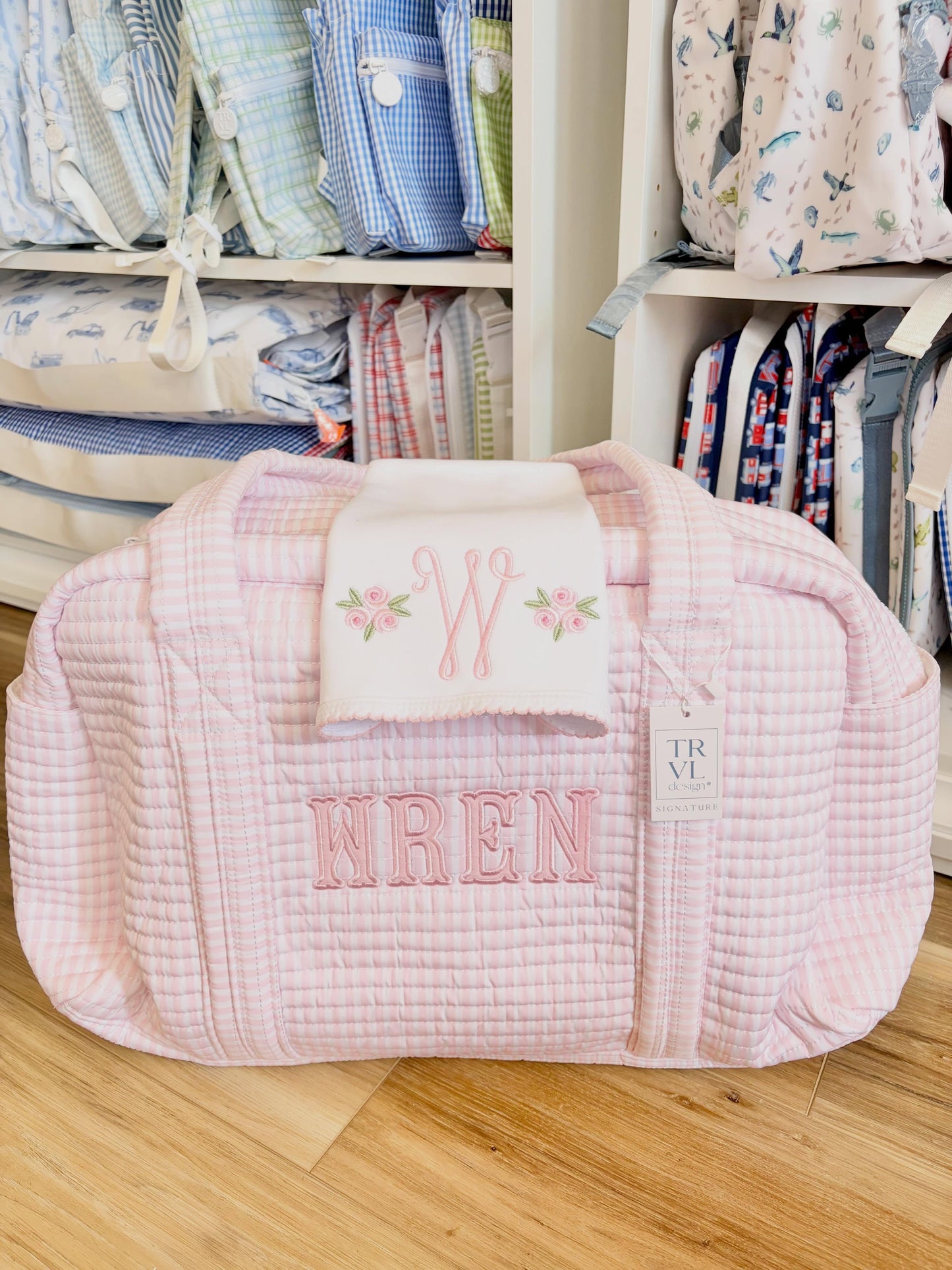 TRVL Pink Stripe Quilted Grande Duffell Gift Set