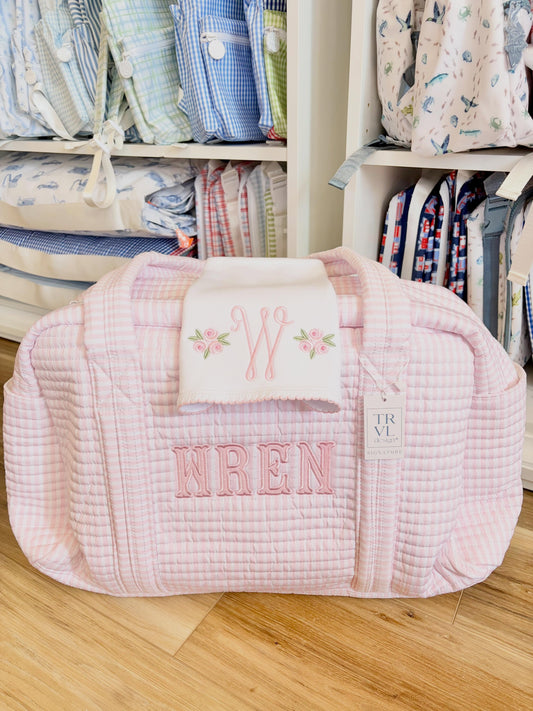 TRVL Pink Stripe Quilted Grande Duffell Gift Set