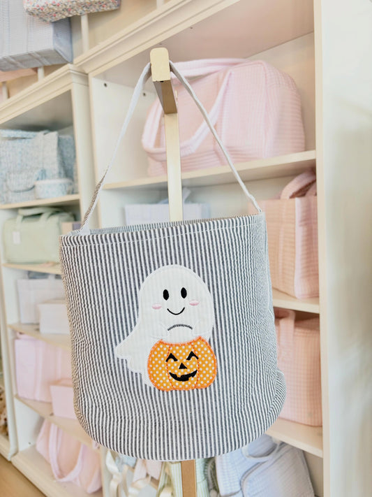 Black Seersucker Halloween Applique Bucket