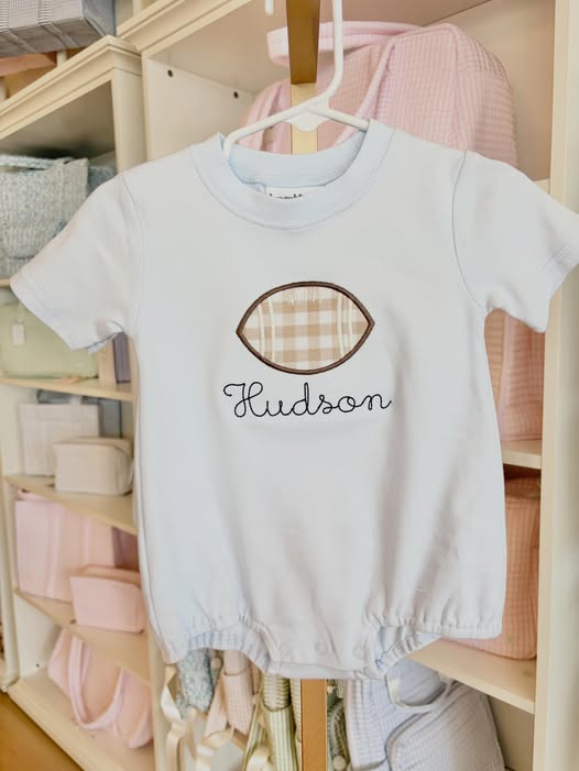 Light Blue Football Applique Bubble