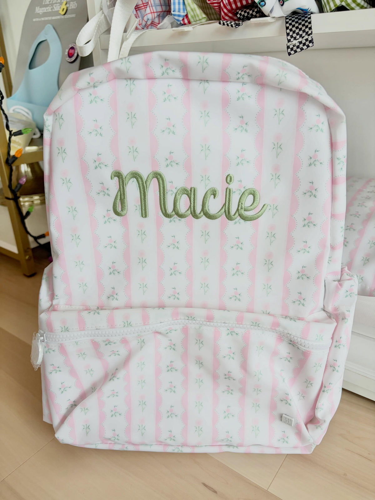 TRVL Pink Ribbon Floral Backpack with Ellie Font Name