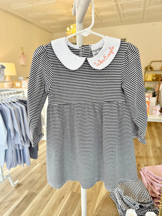 Navy Stripe Long Sleeve Collar Dress