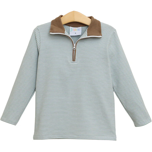Evan Pullover- Dusty Sage Stripe/Light Brown