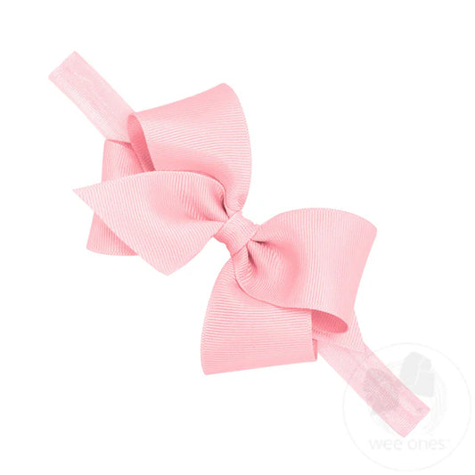 Small Light Pink Classic Grosgrain Girls Hair Bow on Baby Headband