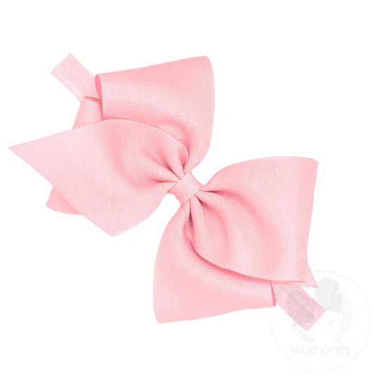 Mini King Light Pink Classic Grosgrain Girls Hair Bow on Baby Band