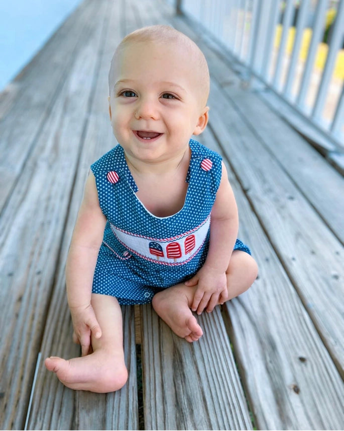 Blue & White Popsicle Smocked Shortalls