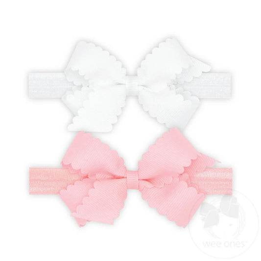 wee ones White & Light Pink Two Mini Scallop Bows With Bands