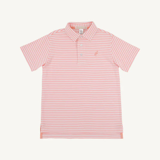 The Beaufort Bonnet Company Prepletic™ Prim & Proper Polo- Sanibel Salmon Stripe/Pompano