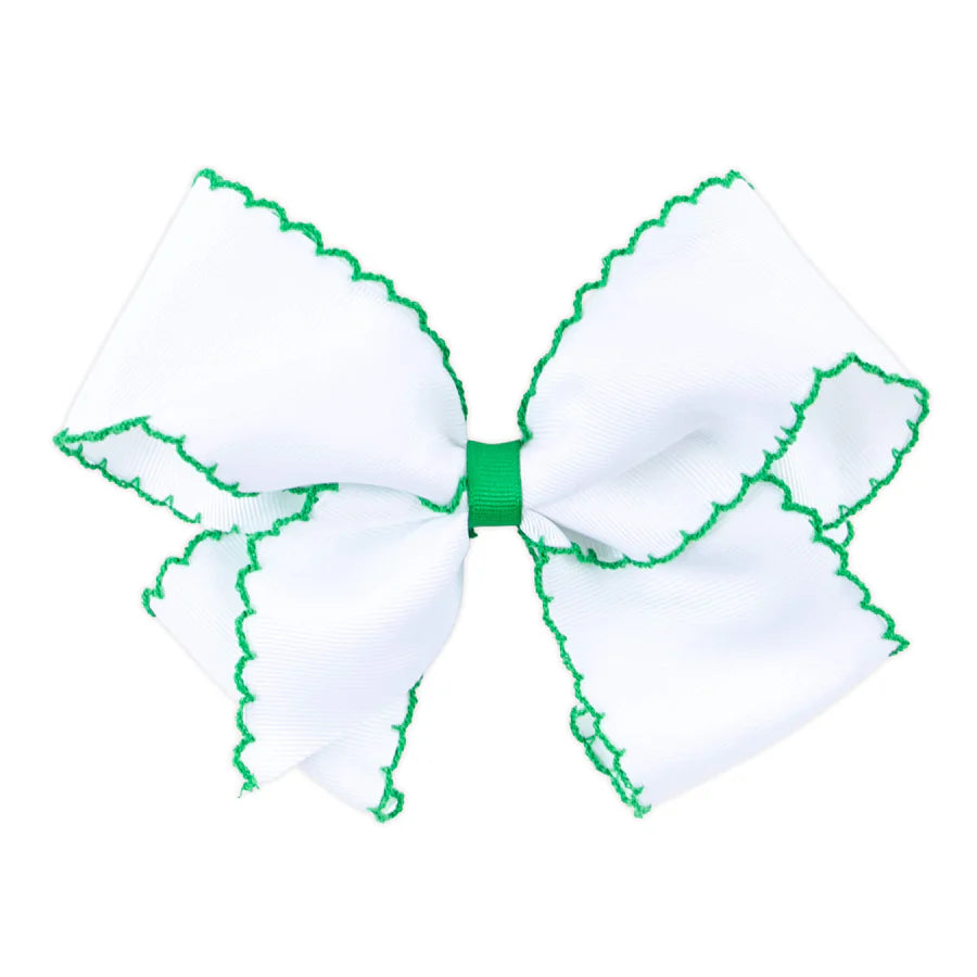 wee ones White with Green Moonstitch Hair Bow