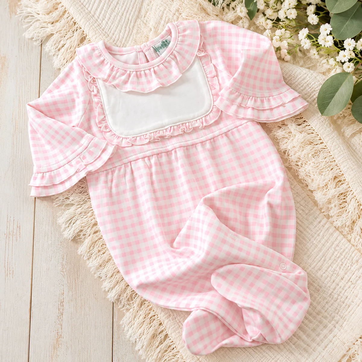 Pink Check Bib Footie
