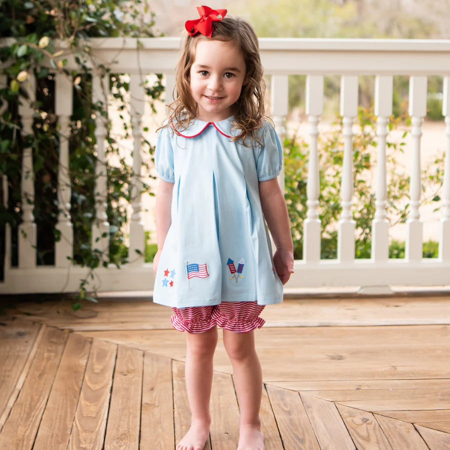 Patriotic Pleat Embroidery Bloomer Set